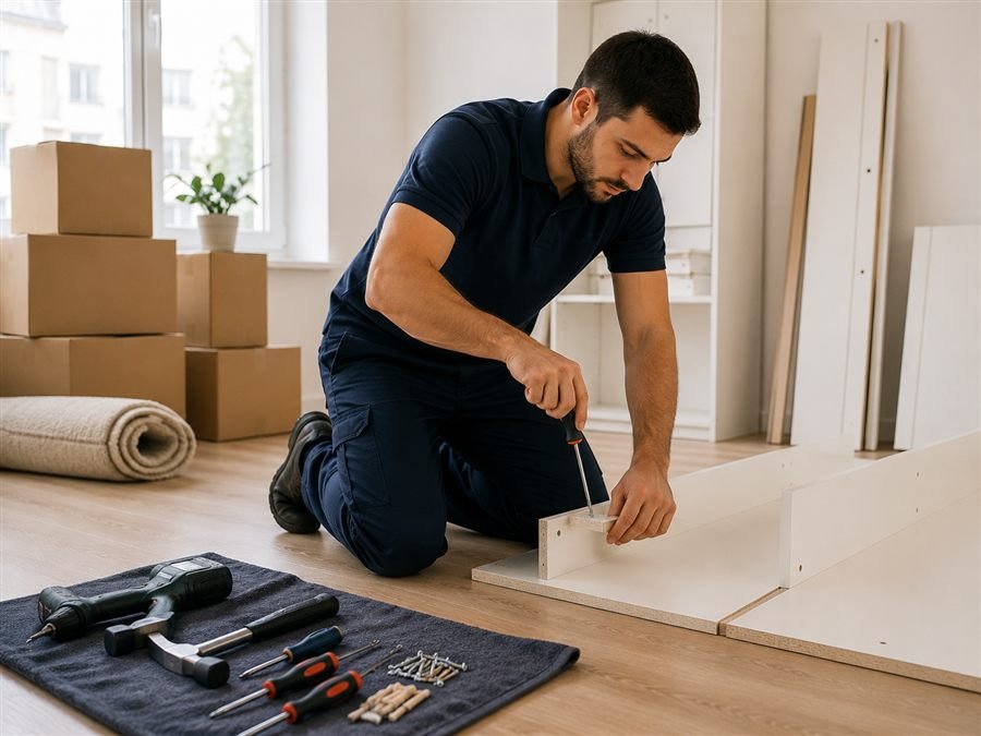 Técnico de Mudanzas Servilandaeta desmontando un mueble antes de una mudanza