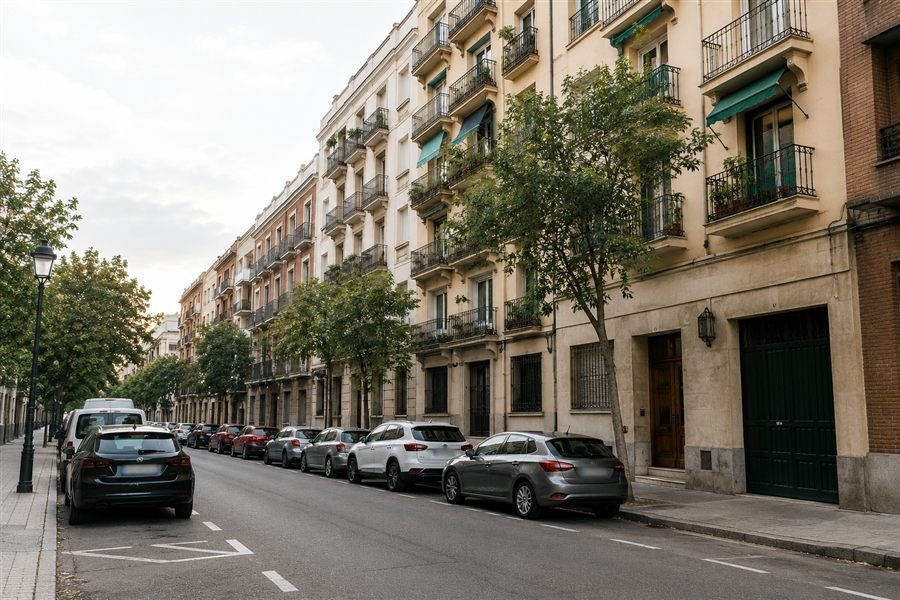 Calle residencial de un barrio de Madrid donde presta servicio Mudanzas Servilandaeta